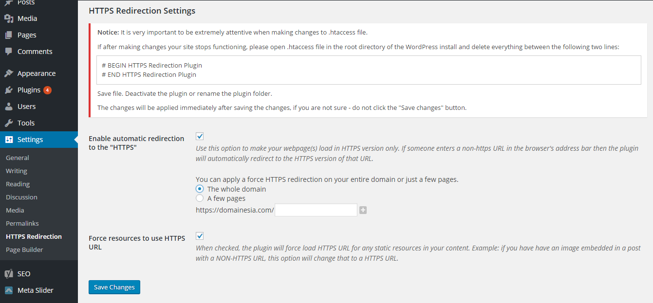 https redirecton setting