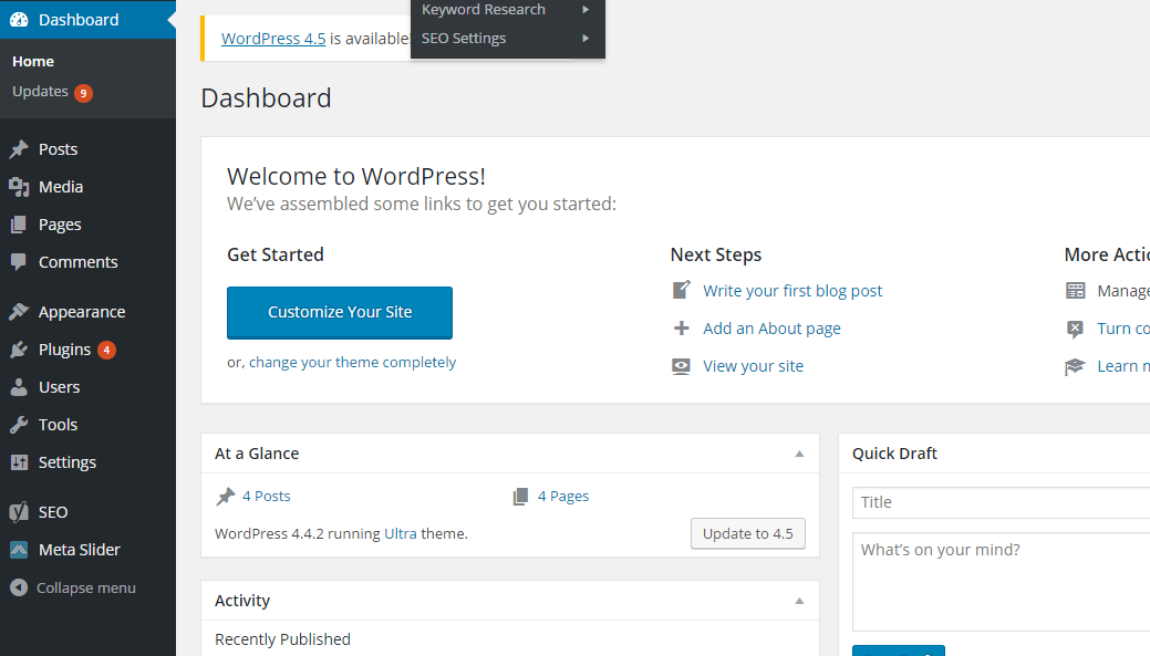 dashboard wordpress