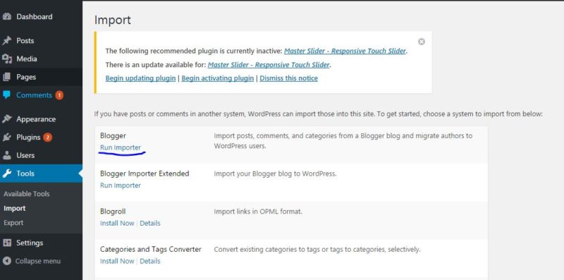 import blogger ke WordPress
