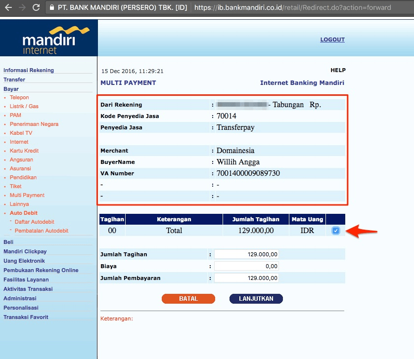 virtual account bank mandiri