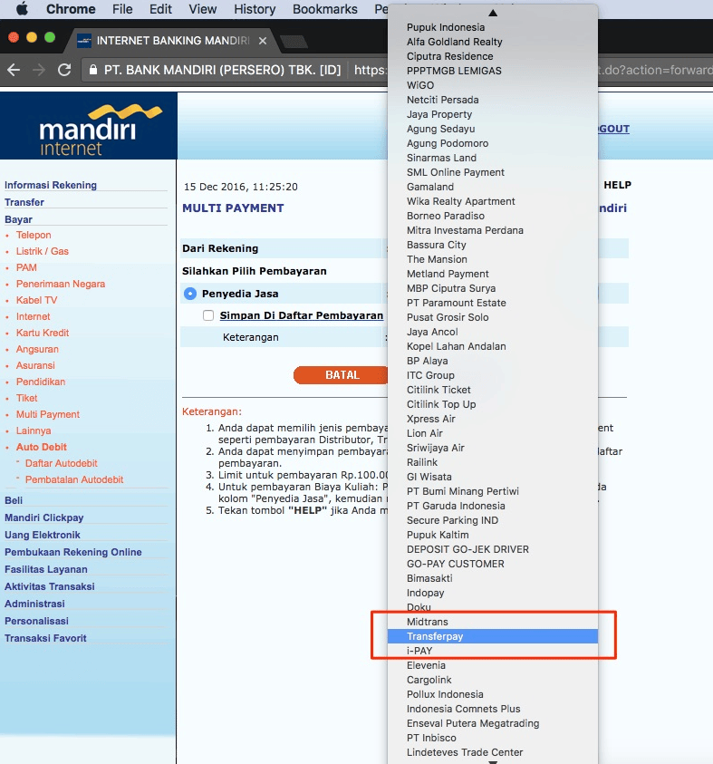 virtual account bank mandiri