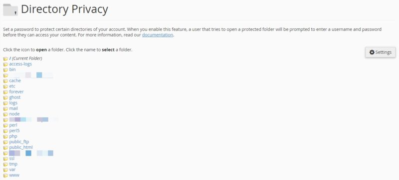 how to password protect the hosting folder in cPanel