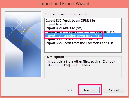 cara import email outlook