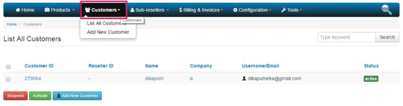 kontrol panel reseller domain id