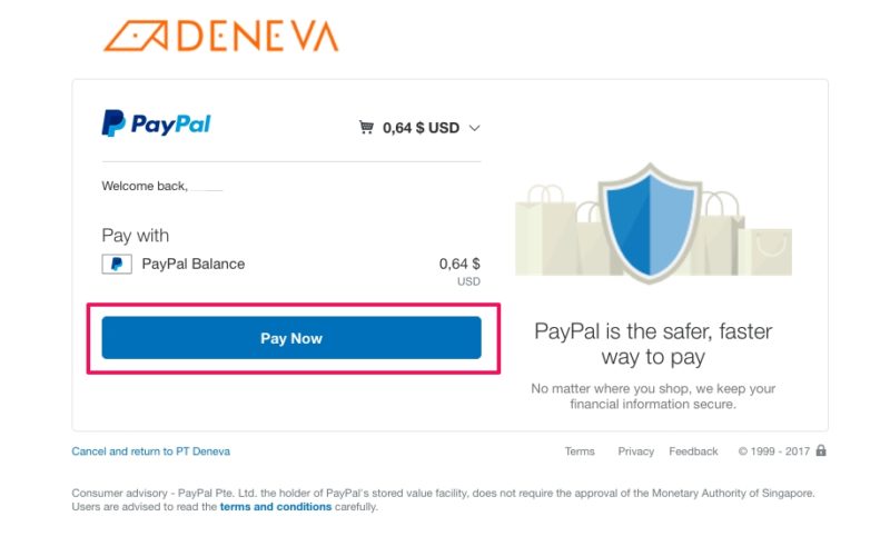 cara membayar lewat paypal