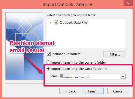 cara import email