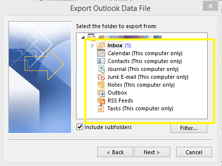 cara backup email outlook