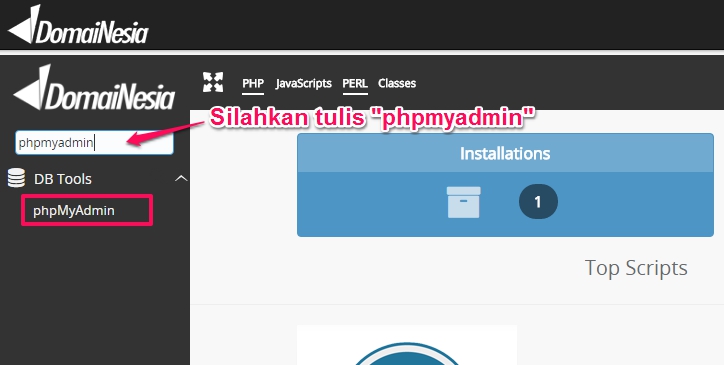 cara install phpmyadmin melalui softaculous