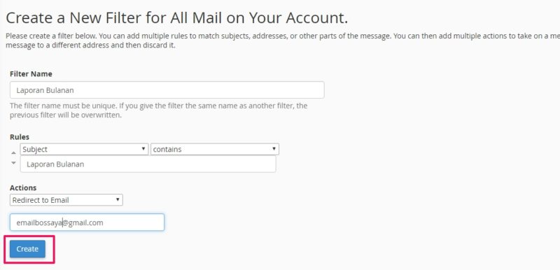 filter email di cpanel