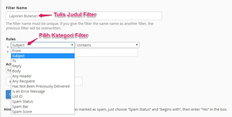 filter email di cpanel