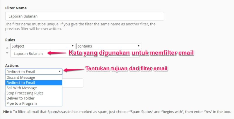 filter email di cpanel