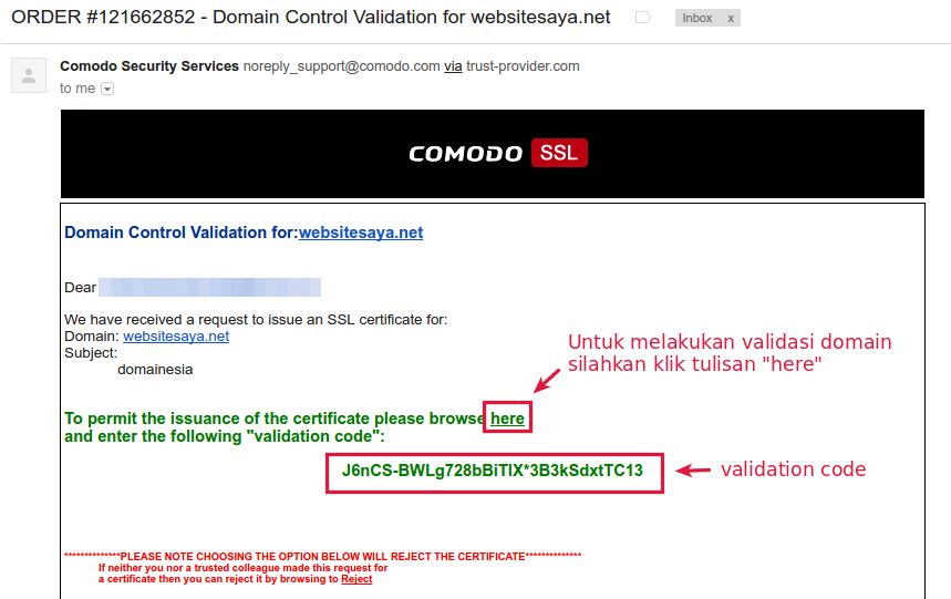 Cara validasi SSL melalui email 