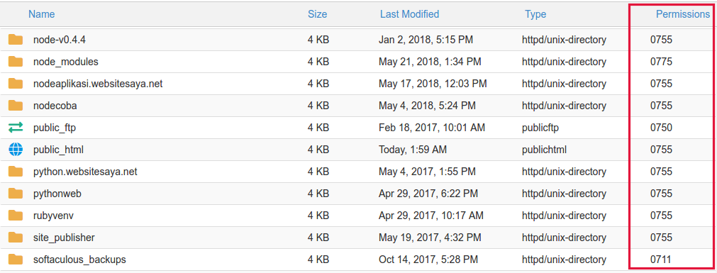 cara mengubah file permission di hosting