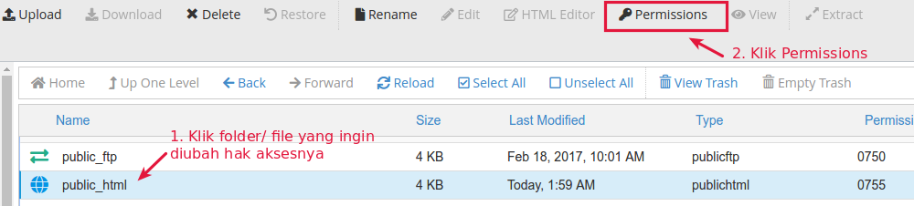 cara mengubah file permission di hosting