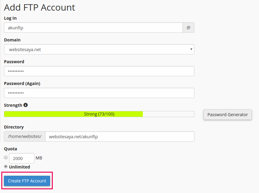 how to create an ftp account on cpanel