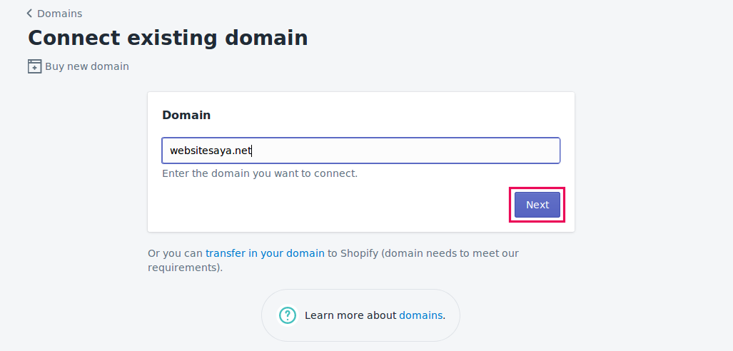 cara custom domain shopify melalui client area