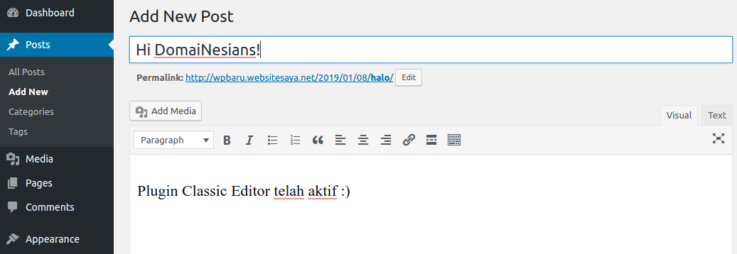 cara mengembalikan editor classic wordpress