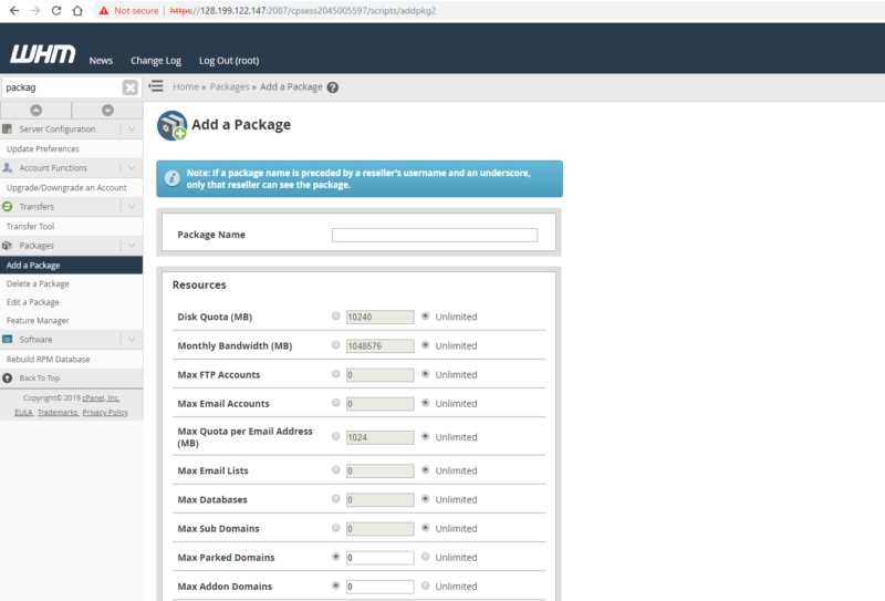 setelah install cPanel WHM