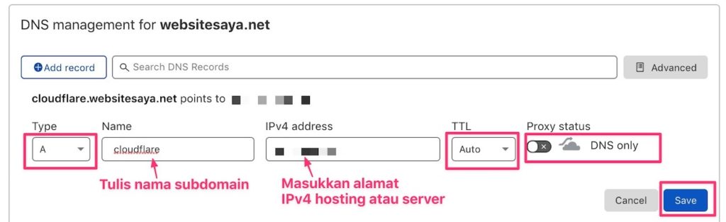 Subdomain cloudflare.