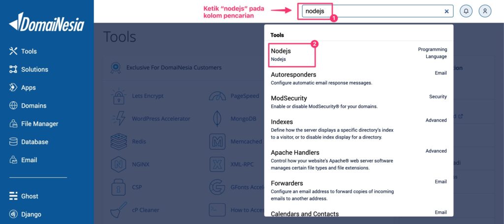 install nodejs di hosting