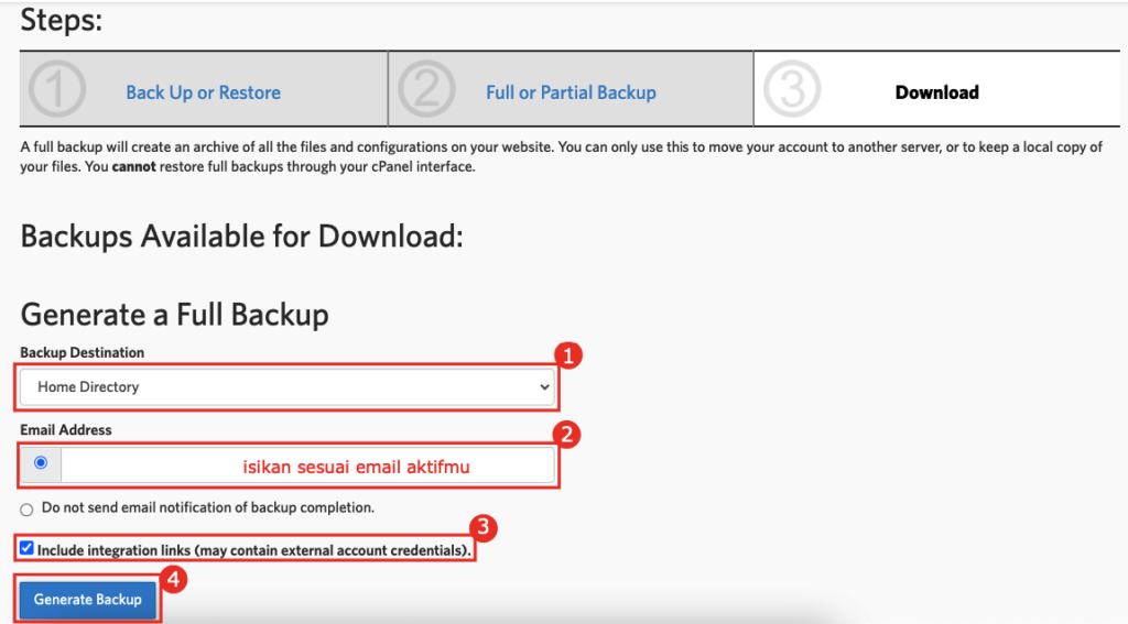 Panduan Backup Website Melalui cPanel 7 backup website
