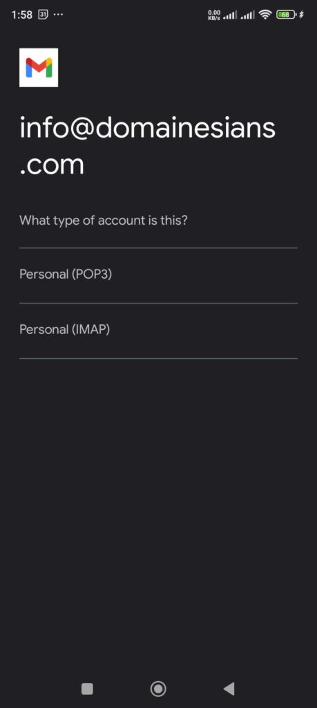 setting email di Android