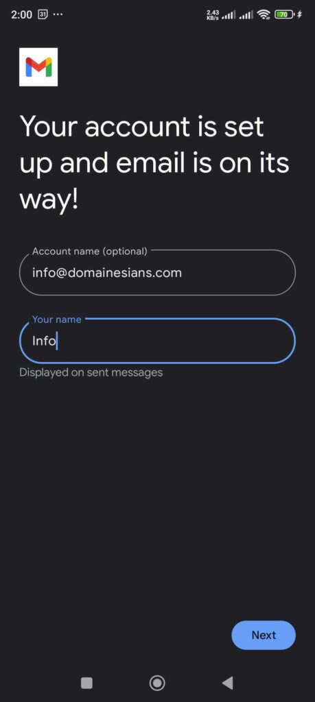setting email di Android