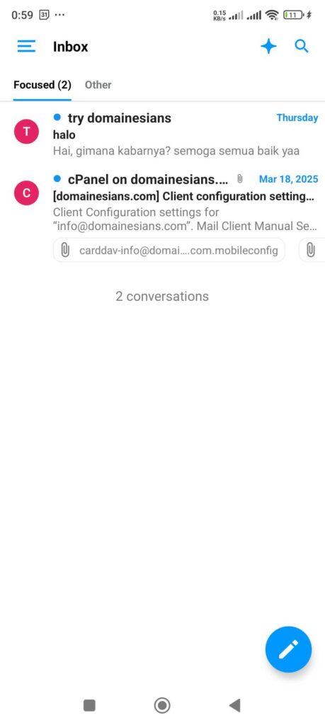 setting email di Android