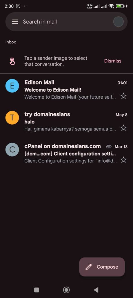 setting email di Android