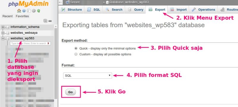 Cara Eksport Database MySQL di phpMyAdmin | DomaiNesia