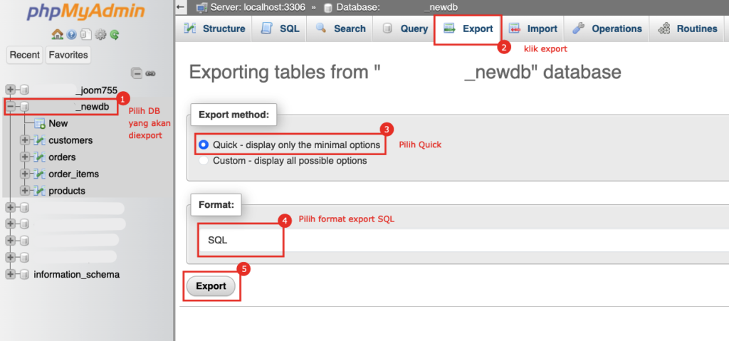 Cara Export Database MySQL di phpMyAdmin 3 Cara Export Database MySQL