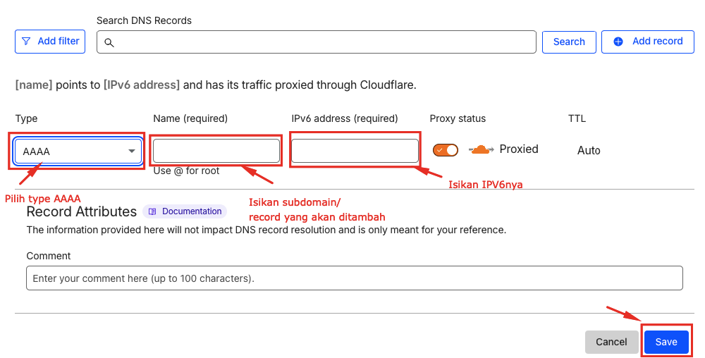 Cara Menambahkan Record Subdomain di Cloudflare 6 Menambah record subdomain di cloudflare
