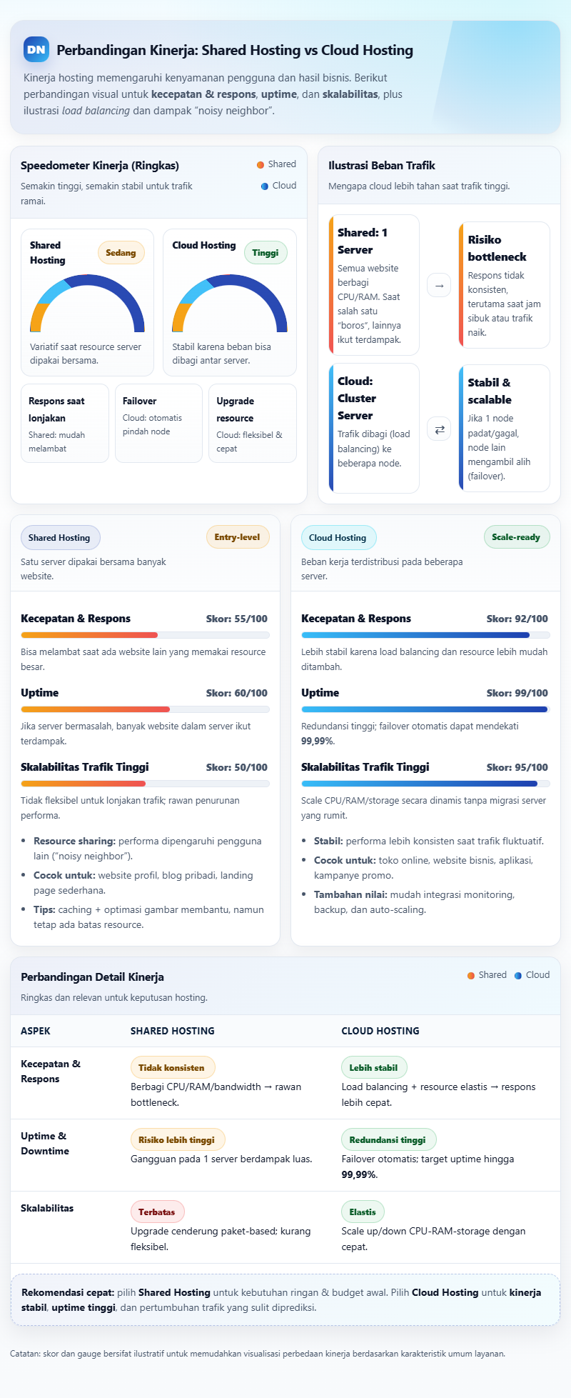 Perbedaan Shared Hosting dan Cloud Hosting: Mana yang Terbaik untuk Website 3 Perbedaan Shared Hosting dan Cloud Hosting