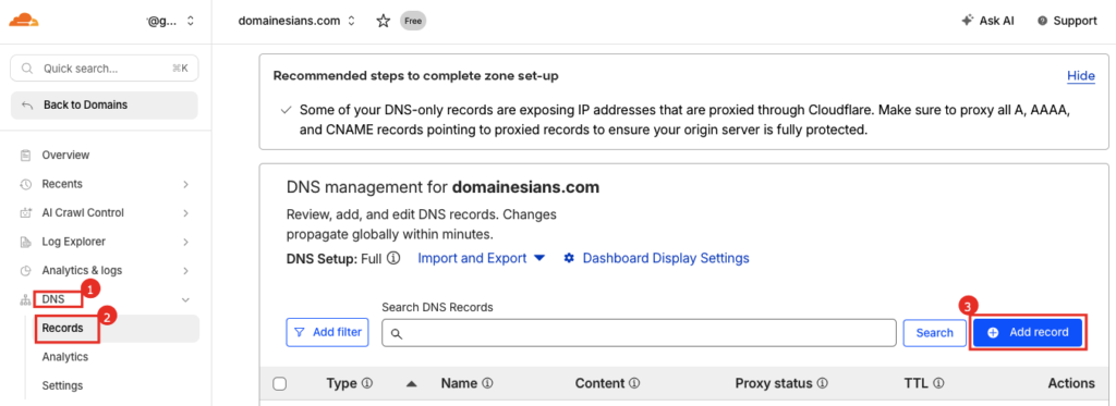 Cara Menambahkan Record Subdomain di Cloudflare 3 Menambah record subdomain di cloudflare