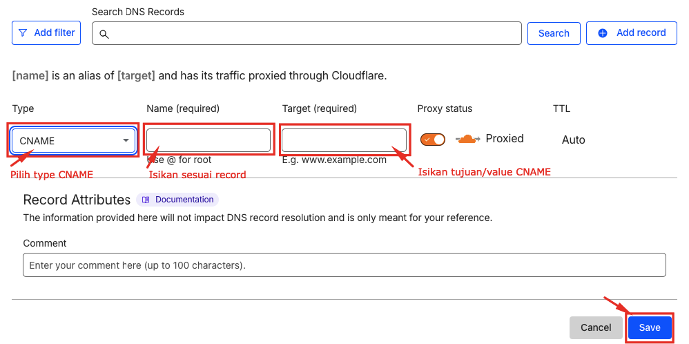 Cara Menambahkan Record Subdomain di Cloudflare 8 Menambah record subdomain di cloudflare