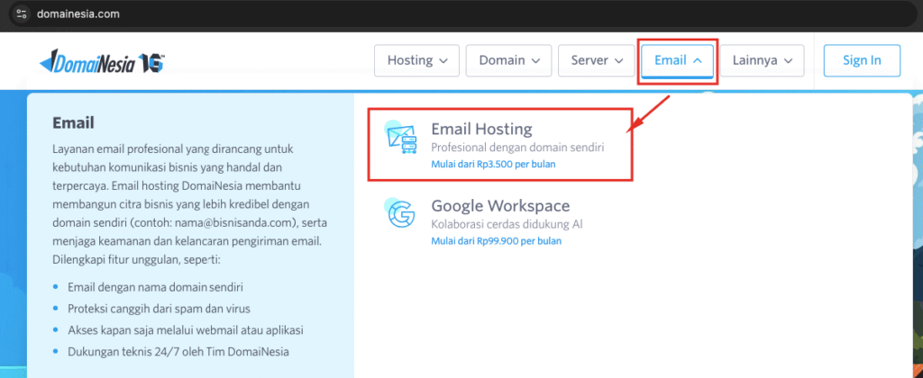 hosting-email untuk admin