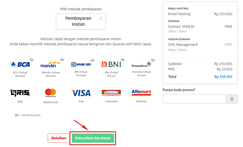 hosting-email untuk admin