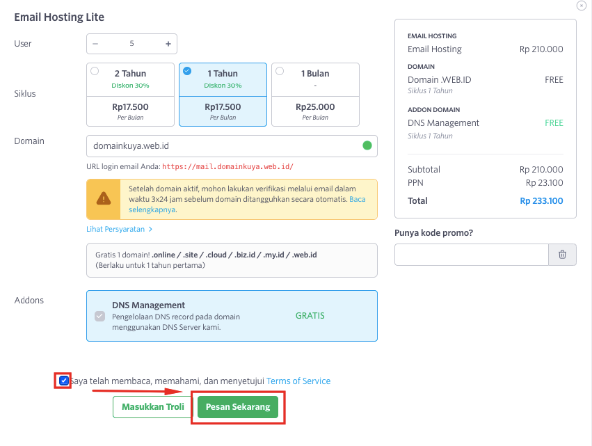 hosting-email untuk admin