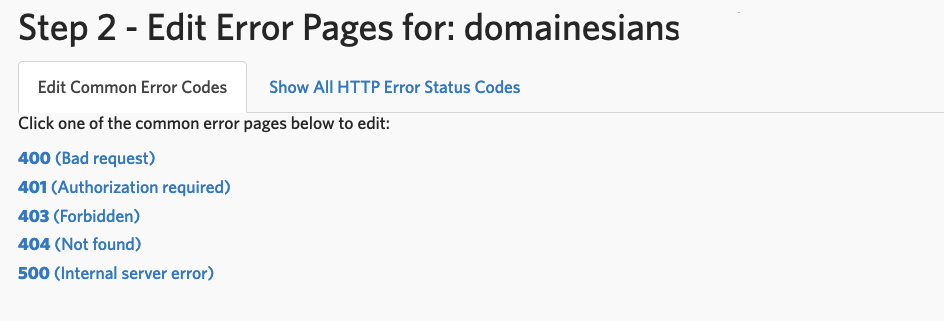 Panduan Custom Error Page di cPanel 5 custom error page