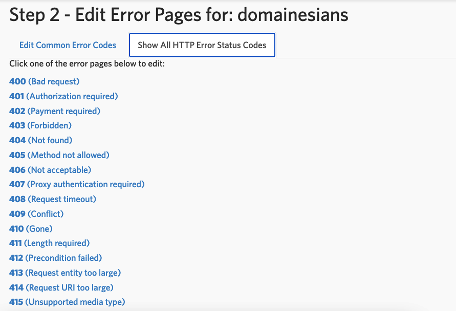 Panduan Custom Error Page di cPanel 6 custom error page