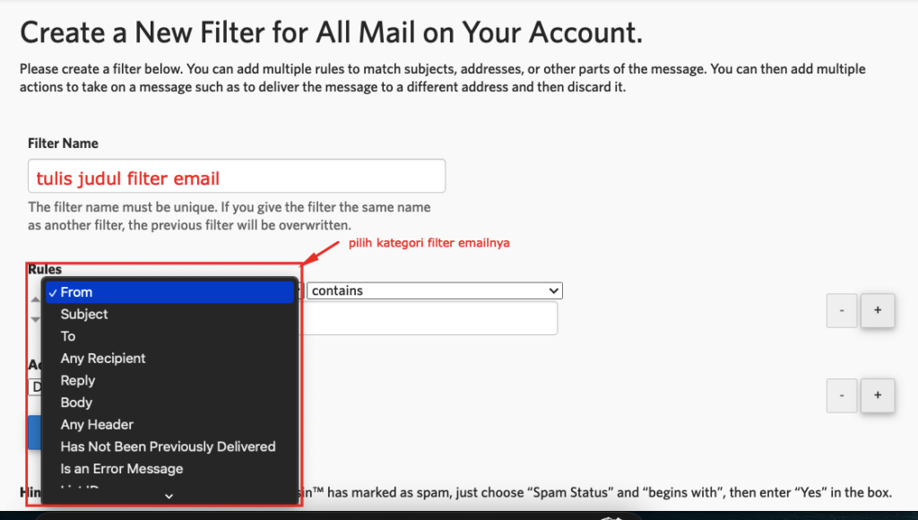 Cara Filter Email di cPanel 5 filter email di cpanel