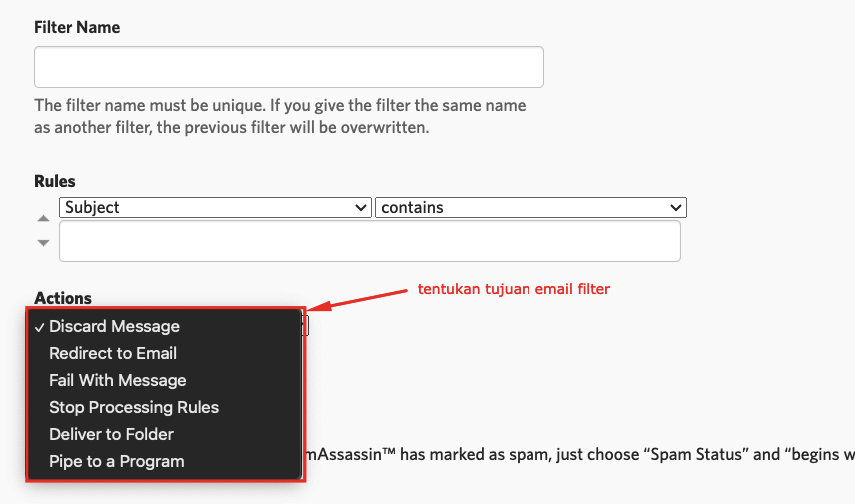 Cara Filter Email di cPanel 6 filter email di cpanel