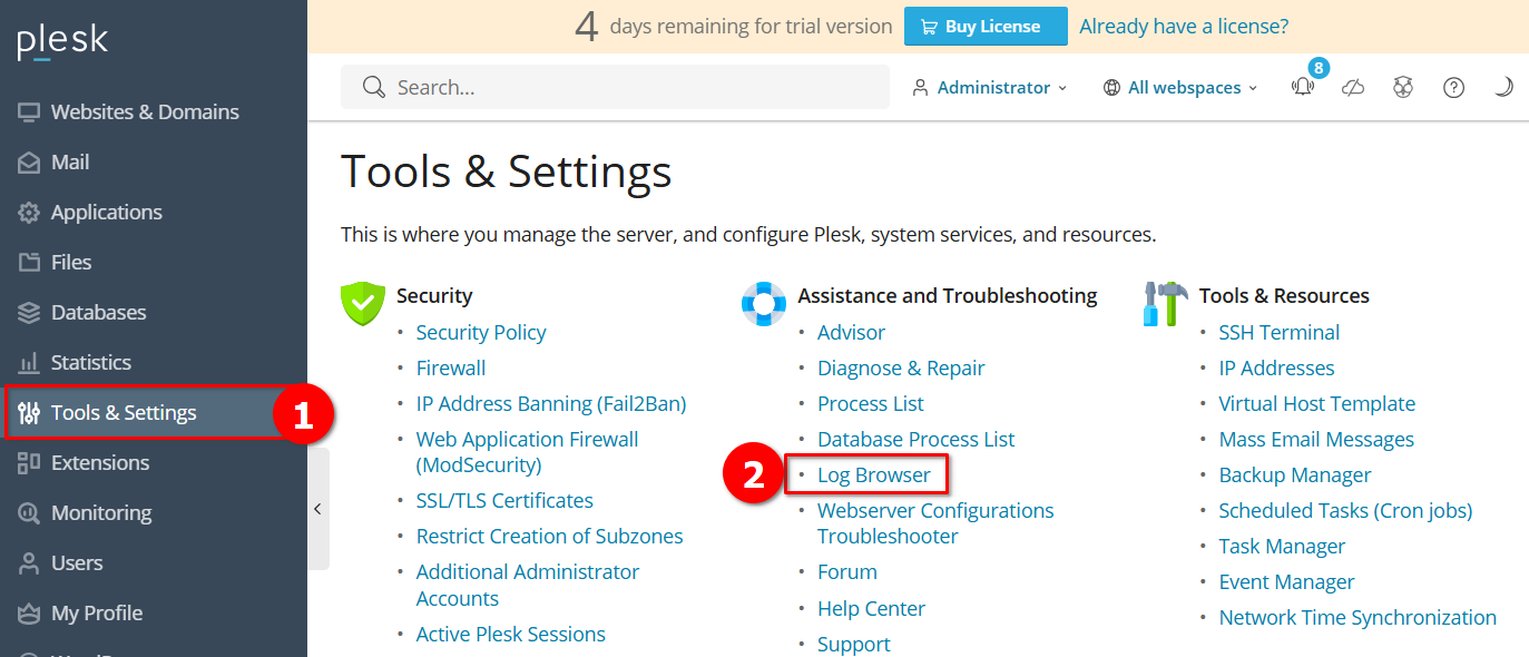 Cara Melihat Seluruh Log Aktivitas Server di Plesk Panel