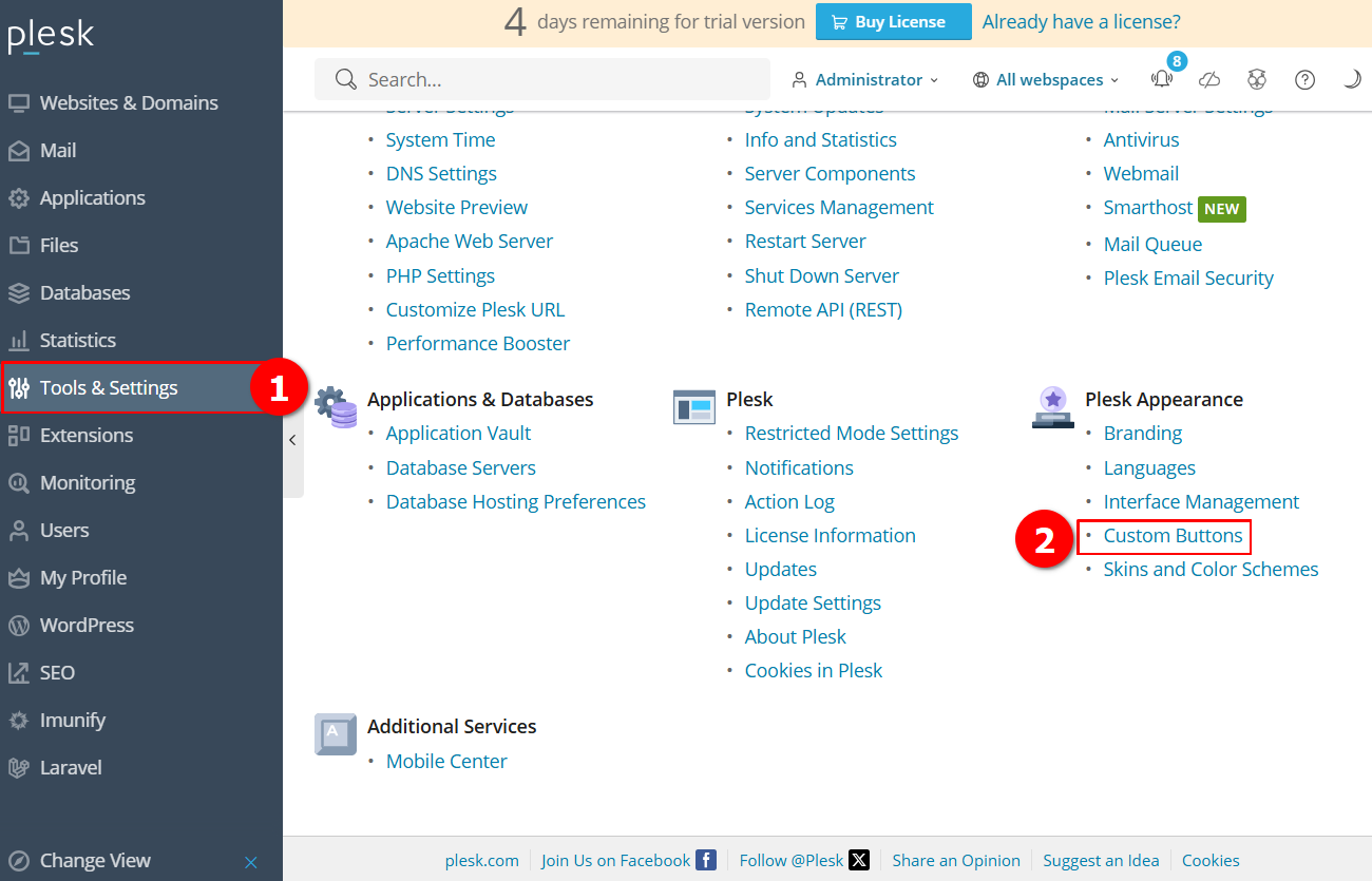 Cara Menambah Shortcut Di Plesk Panel Pada Daftar Alat