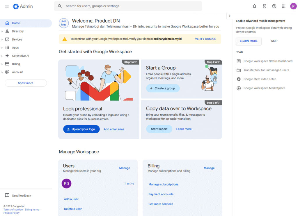 Cara setting Google Workspace