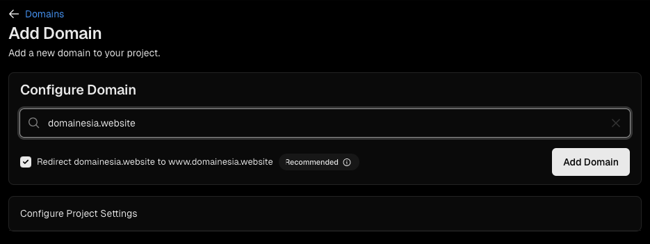 Custom Domain di Vercel