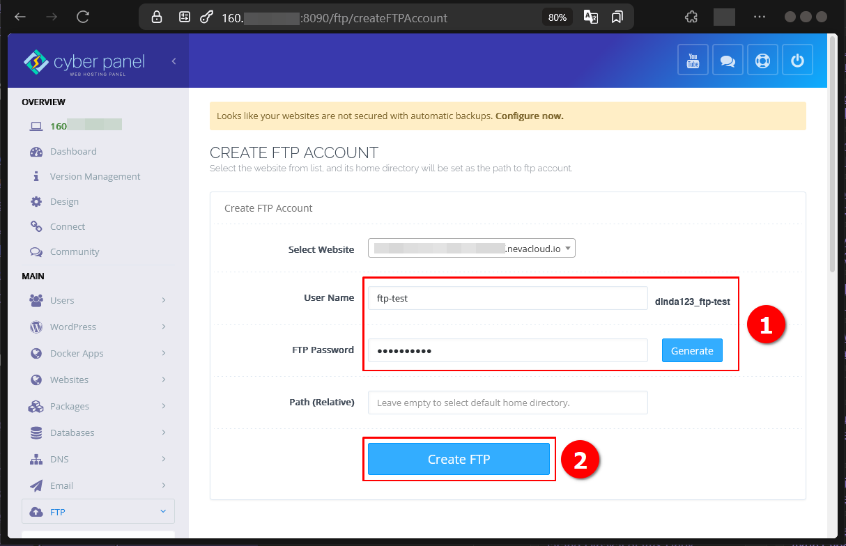 Cara Membuat Akun FTP Website di CyberPanel Pada Cloud VPS