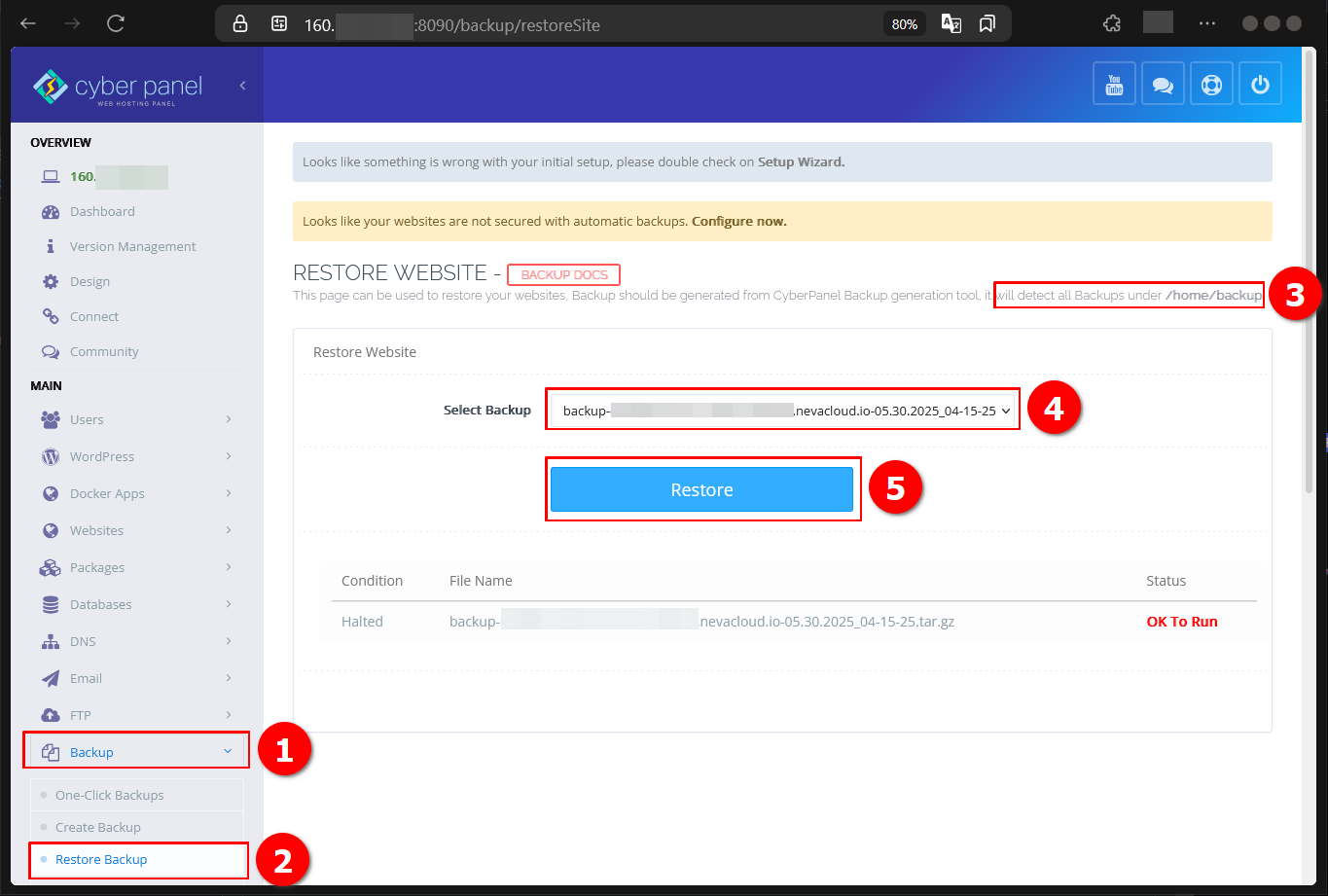 Cara Backup Dan Restore Web di CyberPanel Pada Cloud VPS