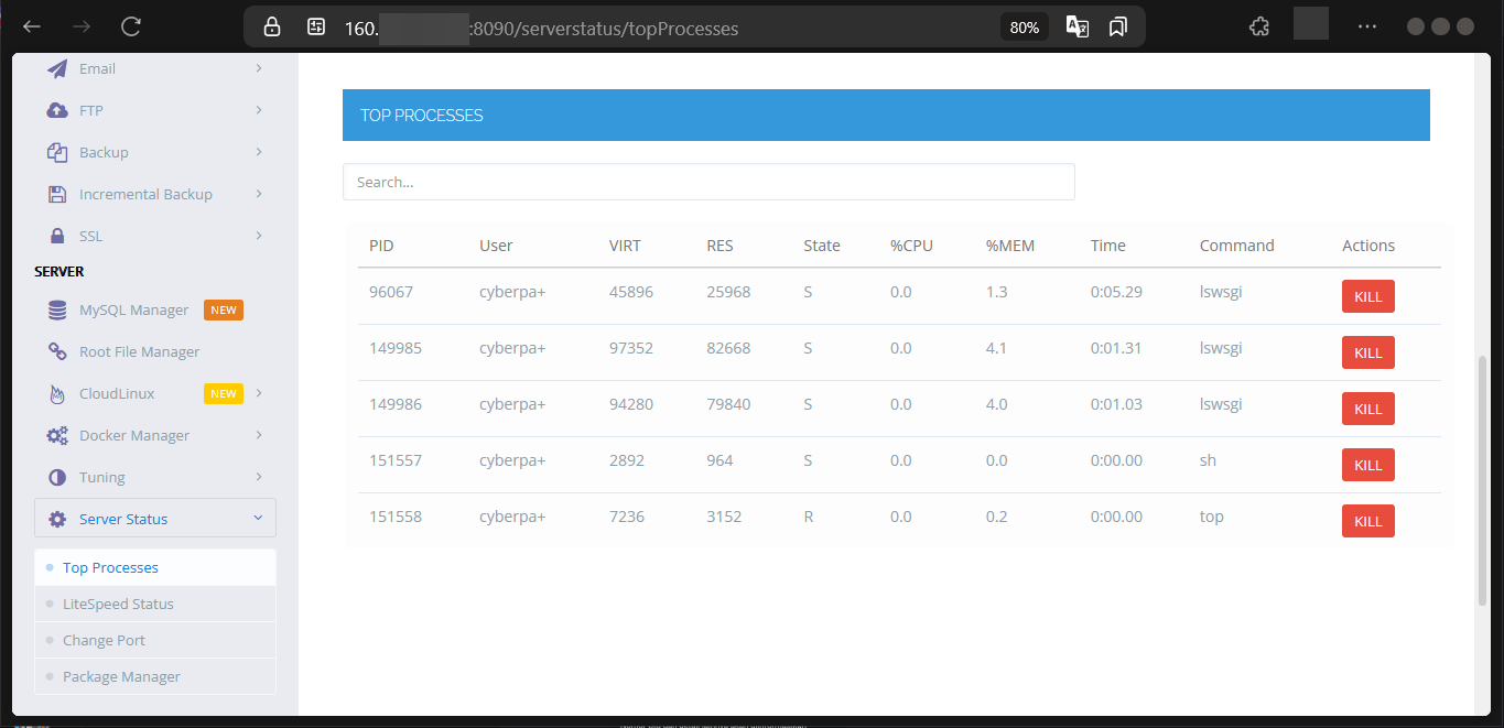 Cara Cek Layanan dan Proses di CyberPanel Pada Cloud VPS