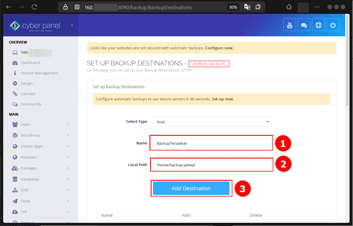 Cara Jadwal Backup Atau Schedule Backup CyberPanel di VPS